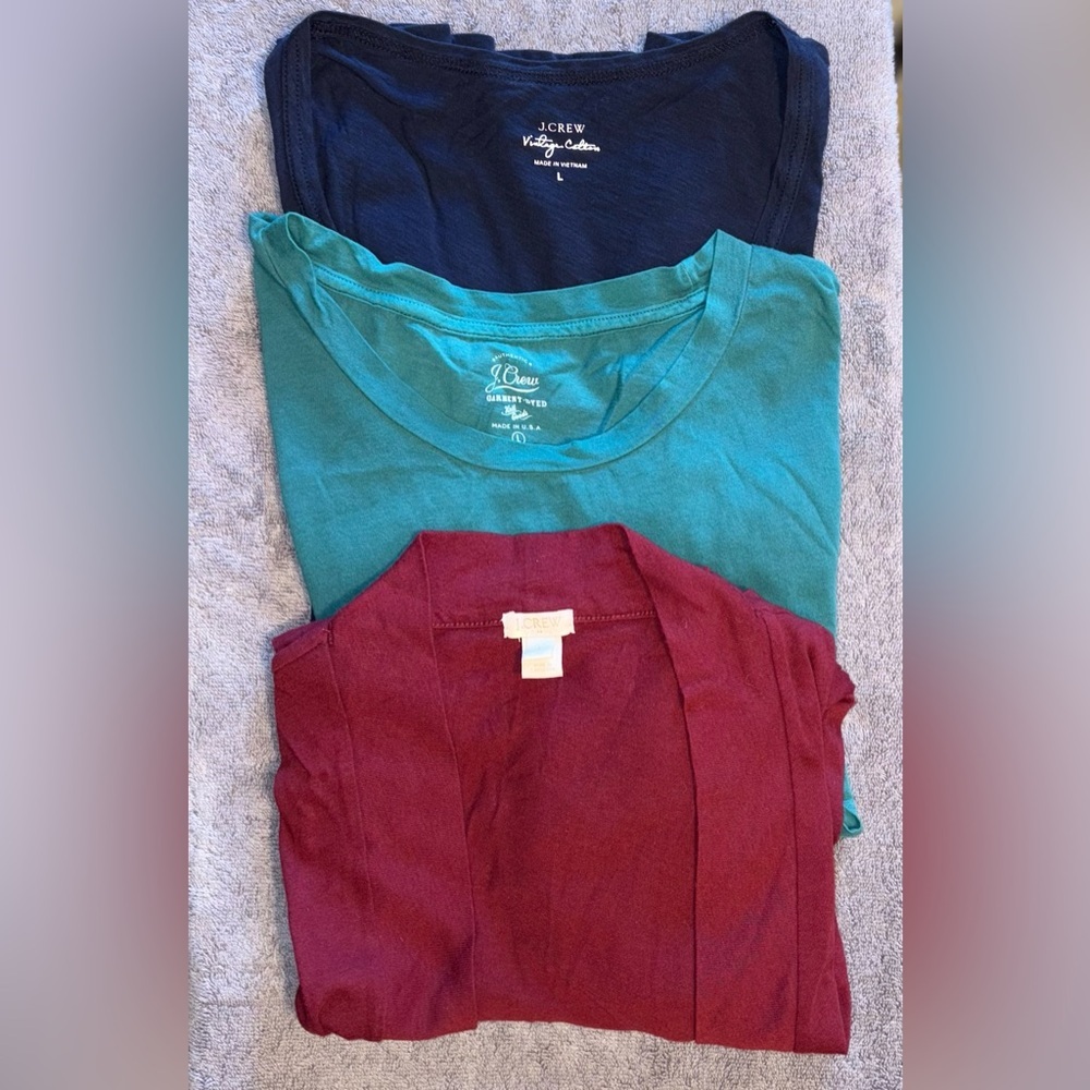 J Crew LOT OF 3 Sz L - 1 each Long Sleeve, Short Sleeve Tees and 1 Open Cardigan